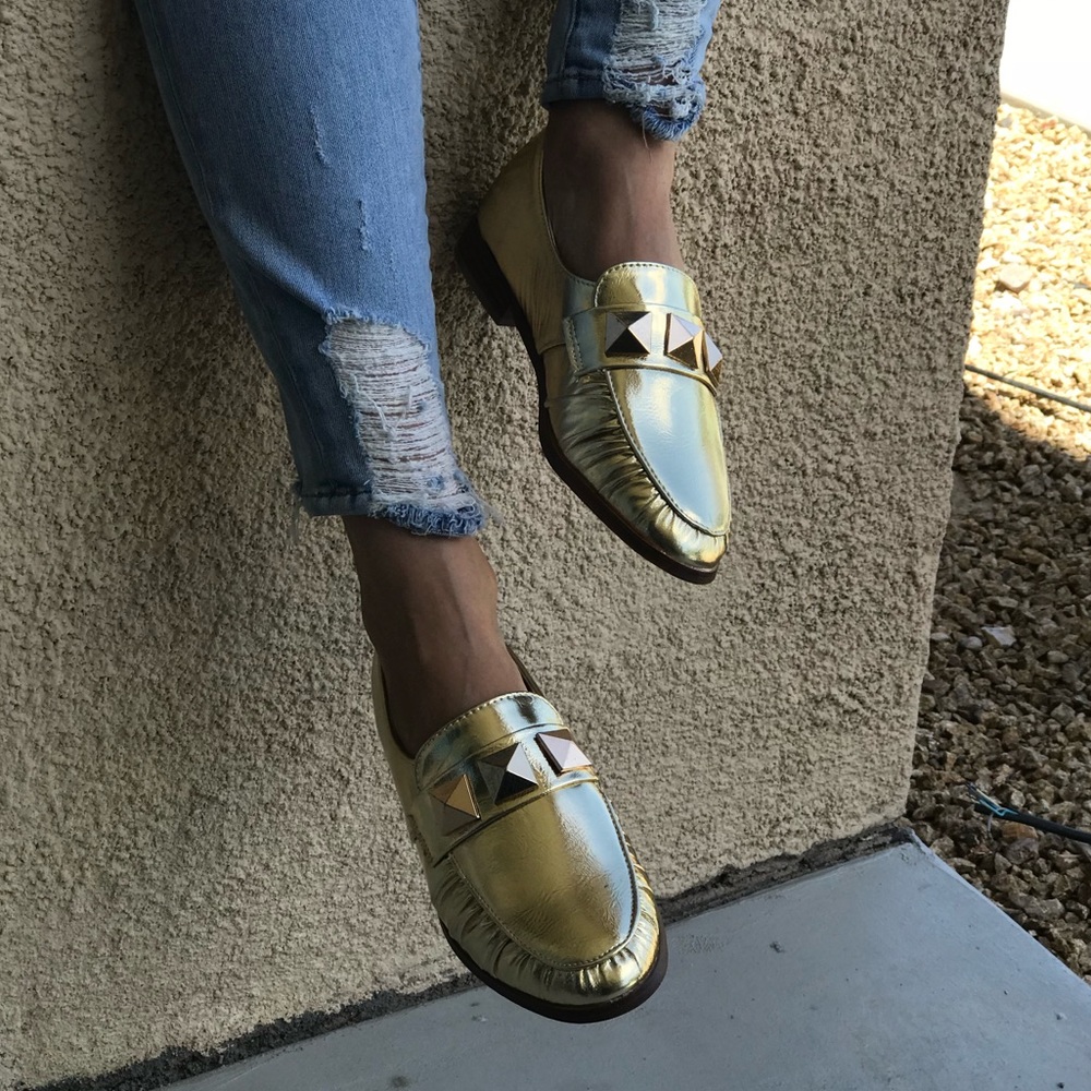 Desert Gold Studded Boyfriend Slip On Loafers - Picture 5 of 5
